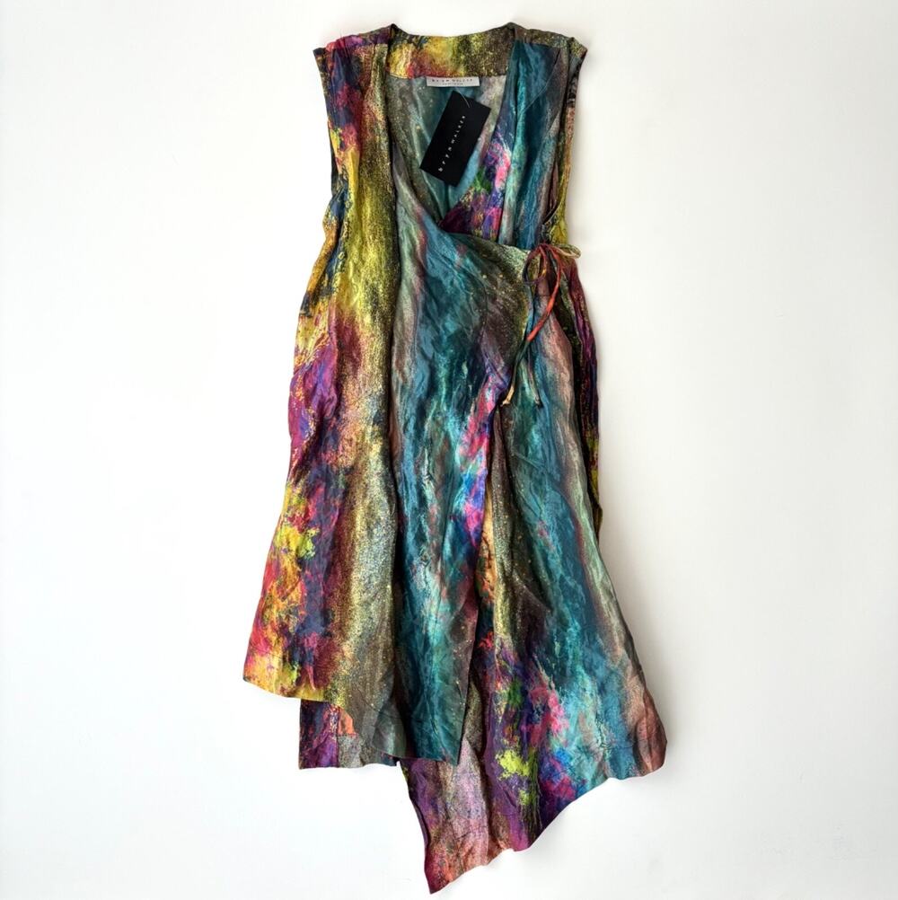 Bryn Walker Nwt Zen Taffeta Nebulosa Sleeveless V Neck Asymmetrical Hem Vest XS